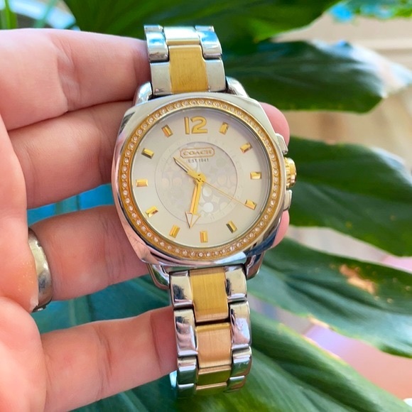 coach boyfriend watch two tone